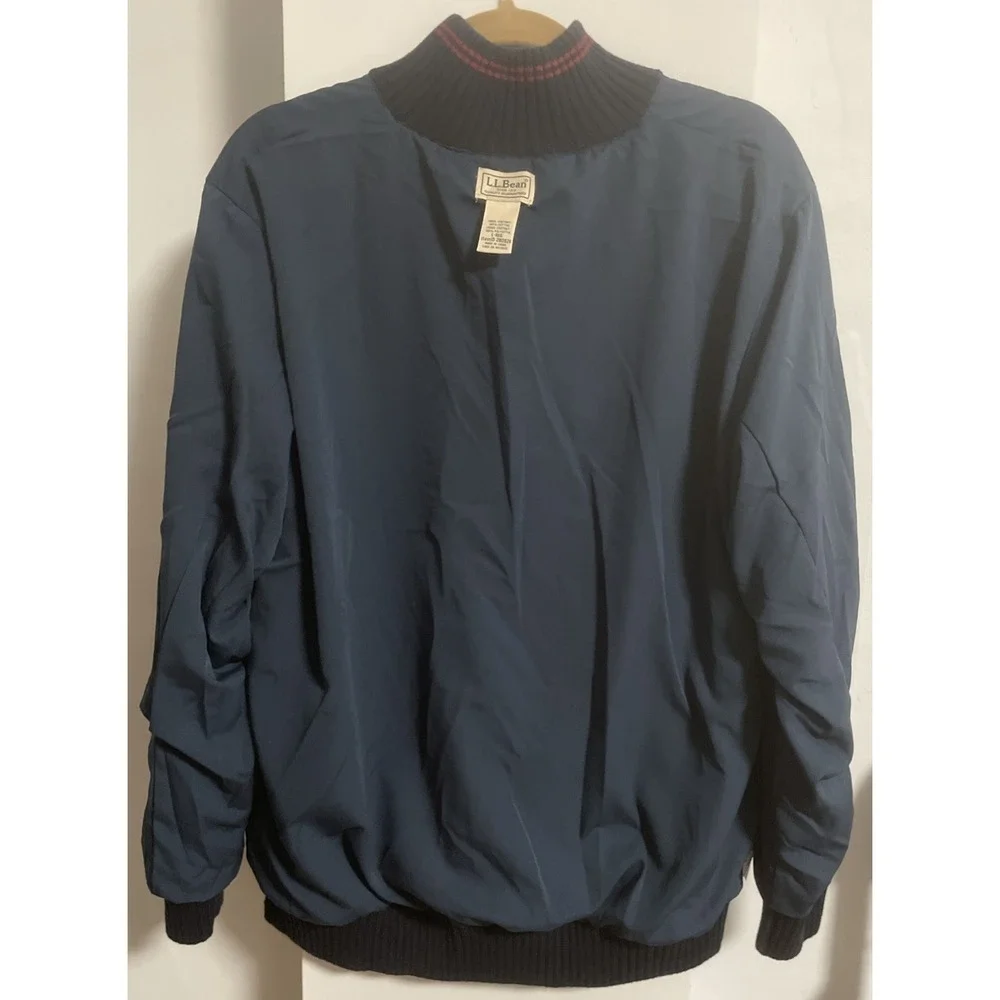 Mens Large LL Bean Cotton Knit 1/4 Zip Navy Sweater Heavy Weight Fully Lined